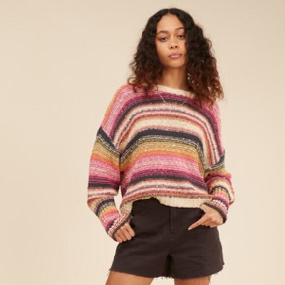 Billabong Easy Going Multicolor Chunky Knit Long Sleeve Cropped Sweater Sz XS - Picture 1 of 11